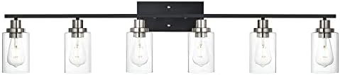 MELUCEE 6-Light Black Brushed Nickel Vanity Light with Clear Glass Shade