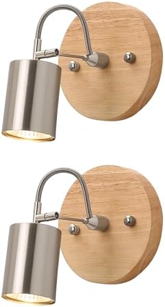 2 Pack Adjustable Ceiling Spotlights with Wooden Base 1
