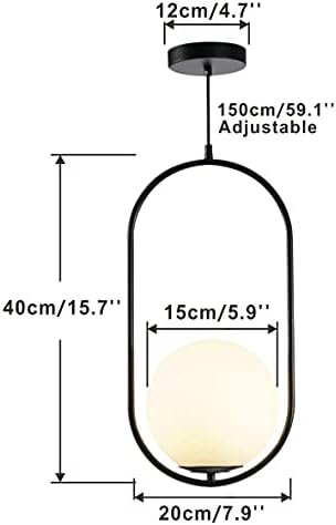 Fulesi Modern Matte Black Pendant Light with White Glass Shade