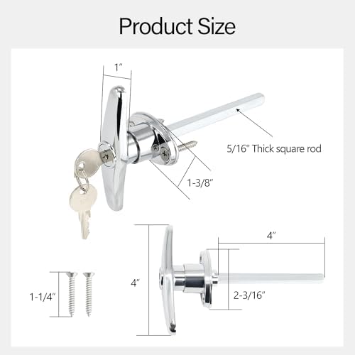 Universal Garage Door T-Handle Replacement Lock 2 Pack with 2 Keys