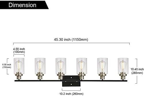 MELUCEE 6-Light Black Brushed Nickel Vanity Light with Clear Glass Shade