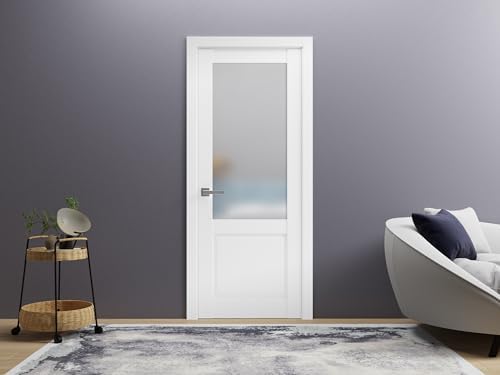 SARTODOORS Pantry Door 30x80 Matte White with Frosted Glass