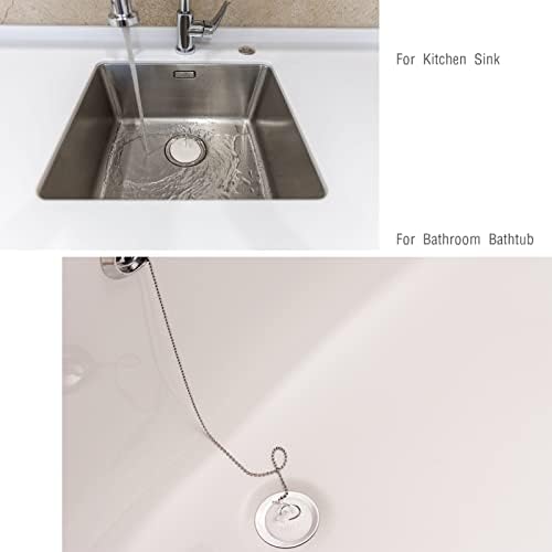 Opzour 2 Pack Tub Stopper with Stainless Chain White