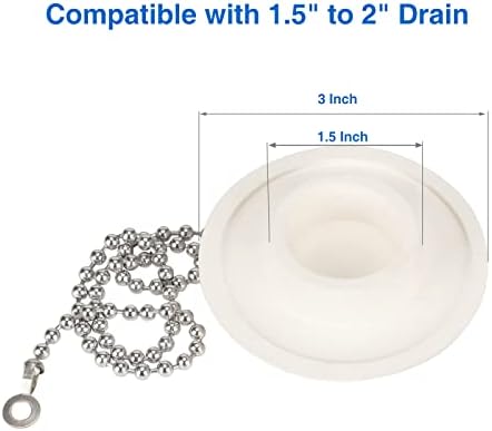 Opzour 2 Pack Tub Stopper with Stainless Chain White