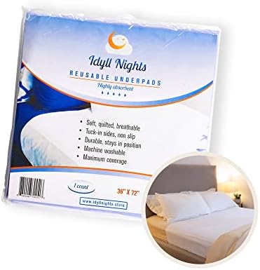 Idyll Nights Reusable Incontinence Bed Pad - Large 36x72 Waterproof Coverage