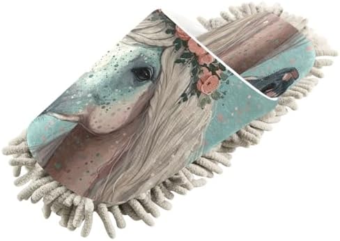 Zhirexin Flowery Horse Microfiber Mop Slippers for Men Women