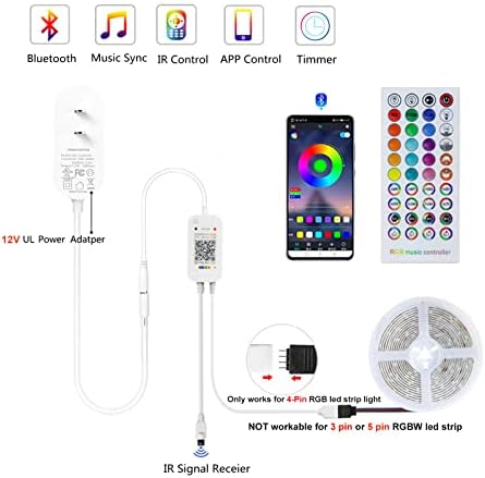 GXILEE Bluetooth RGB LED Controller with UL Power and 4 Pin Connectors