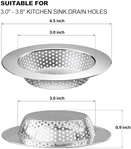 Huntonry 2PCS Kitchen Sink Drain Strainer with 45 Diameter and 30 Mesh Basket