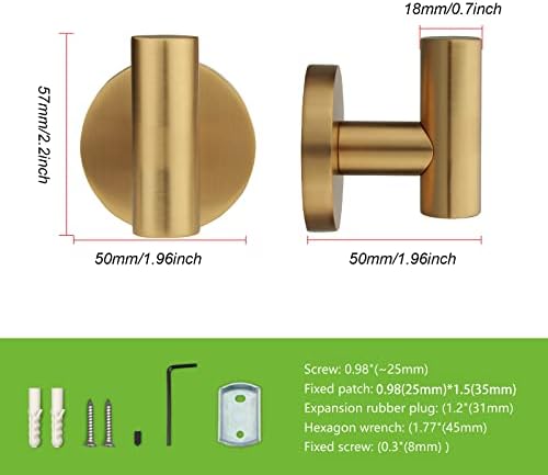 TUNNY 3 Pack Round Towel Hooks - Champagne Gold