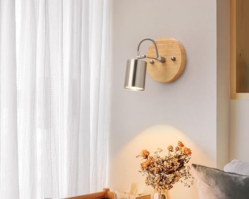 2 Pack Adjustable Ceiling Spotlights with Wooden Base 1