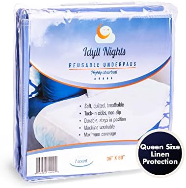Idyll Nights Washable Incontinence Bed Pad - 36x60 inch Waterproof Reusable