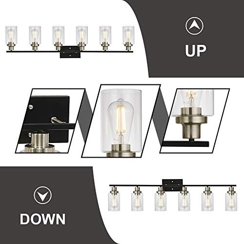 MELUCEE 6-Light Black Brushed Nickel Vanity Light with Clear Glass Shade