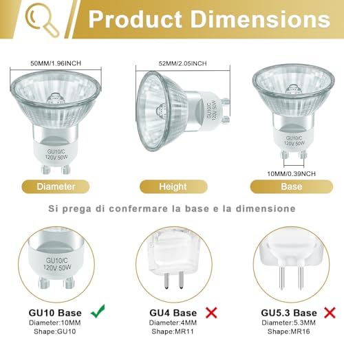 DUMILOO GU10 Halogen Bulb 120V 50W Dimmable Warm White 2700K Pack of 6