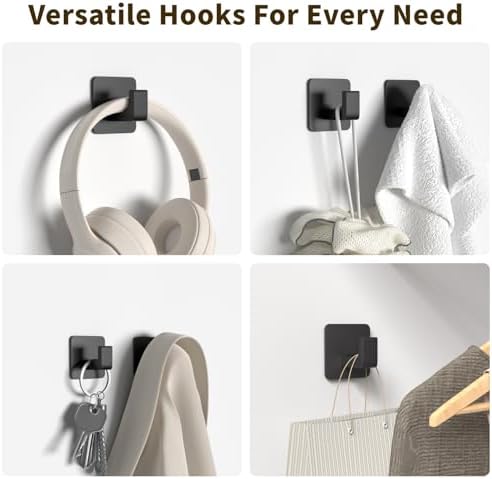 Square Self Adhesive Towel Hooks - 4 Pack Matte Black