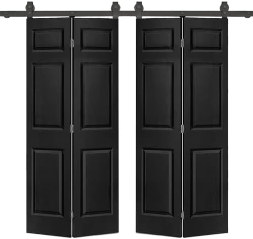 Calhome 60x80 6 Panel Black Bi-Fold Barn Door