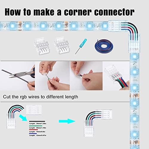 GXILEE 4 Pin LED Strip Connector 10 Pack with 164ft Extension Cable