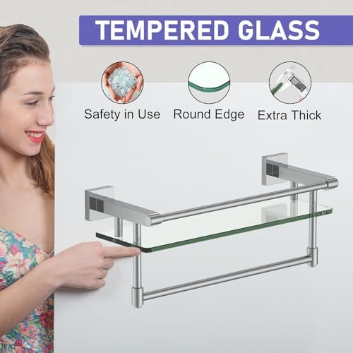Tempered Glass Shelf with Chrome Towel Bar for Bathroom 1