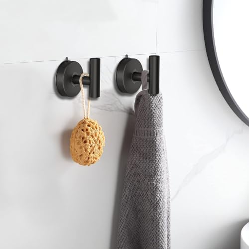 DGYB 15LB Suction Cup Towel Hooks Set of 2 Black Stainless Steel