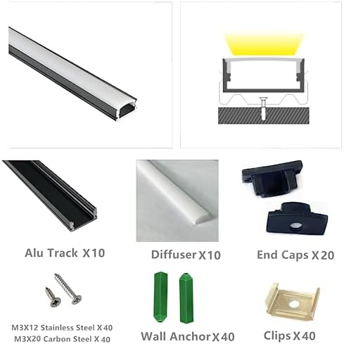 LED Strip Black U Channel Diffuser 10 Pack 656FT