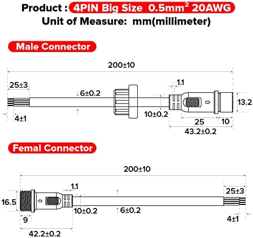 BTF-LIGHTING 4 Pin IP65 Connector with 20AWG Wire