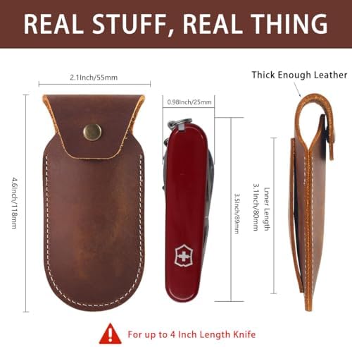 Leather Knife Sheath for 4 Folding Knives Multi-Tool Belt Clip Holder