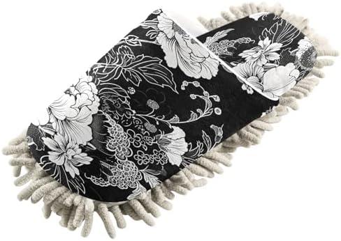 Zhirexin Black White Flowers Cleaning Mop Slippers