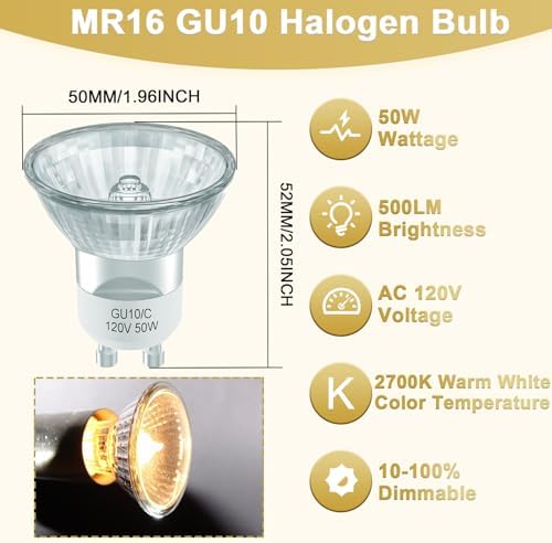 DUMILOO GU10 Halogen Bulb 120V 50W Dimmable Warm White 2700K Pack of 6