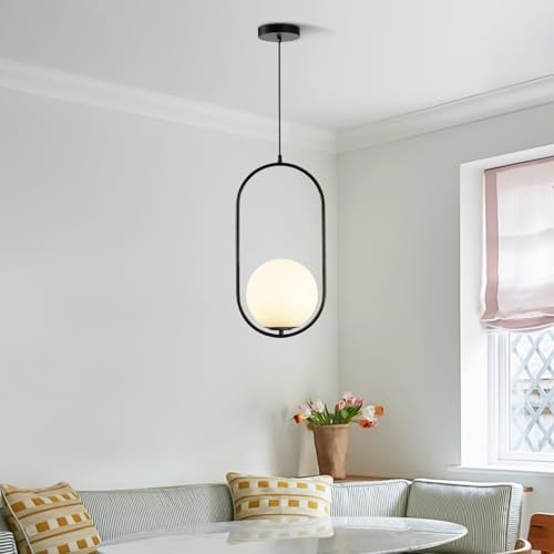 Fulesi Modern Matte Black Pendant Light with White Glass Shade