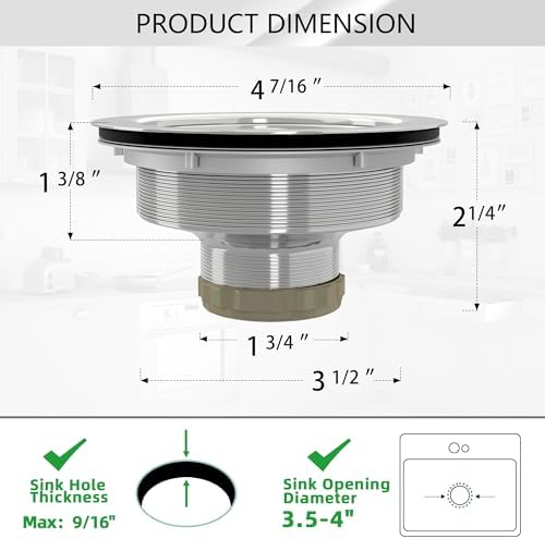 Exakey 3-12 Inch Brushed Stainless Steel Sink Drain Strainer Kit