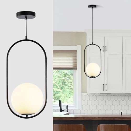 Fulesi Modern Matte Black Pendant Light with White Glass Shade