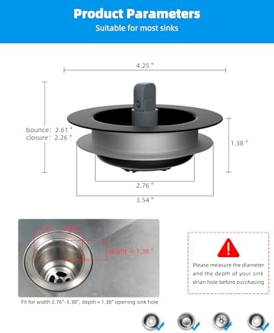 Hibbent 3 in 1 Sink Drain Strainer Combo Matte Black Stainless Steel