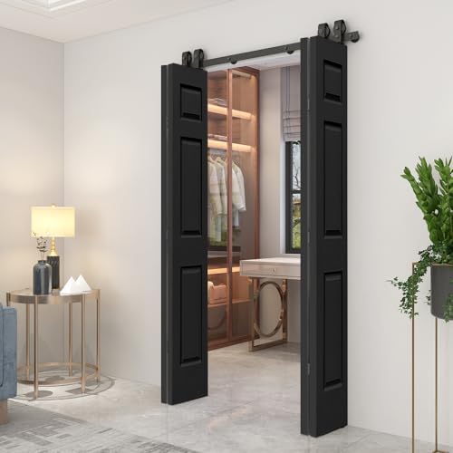 Calhome 60x80 6 Panel Black Bi-Fold Barn Door