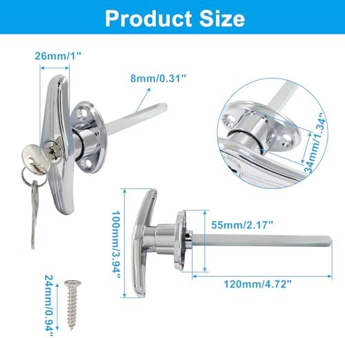 Bonsicoky Garage Door T-Handle Lock with 2 Keys - Silver