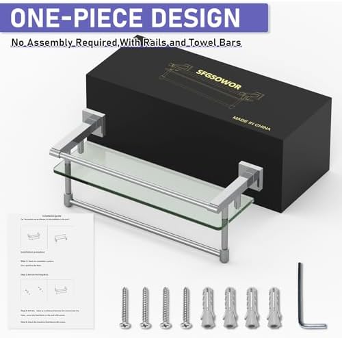 Tempered Glass Shelf with Chrome Towel Bar for Bathroom 1