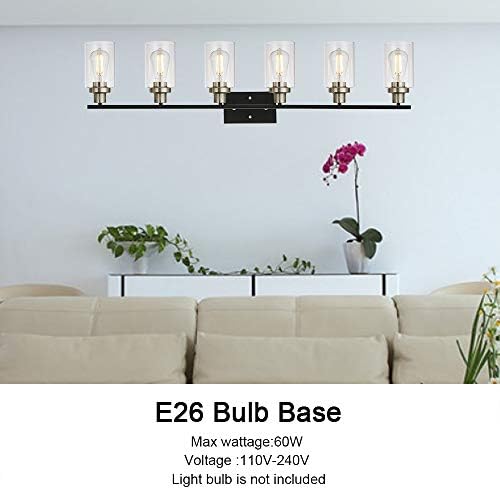 MELUCEE 6-Light Black Brushed Nickel Vanity Light with Clear Glass Shade