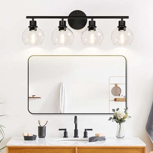 Indoi 4-Light Bathroom Vanity Light Fixture Black