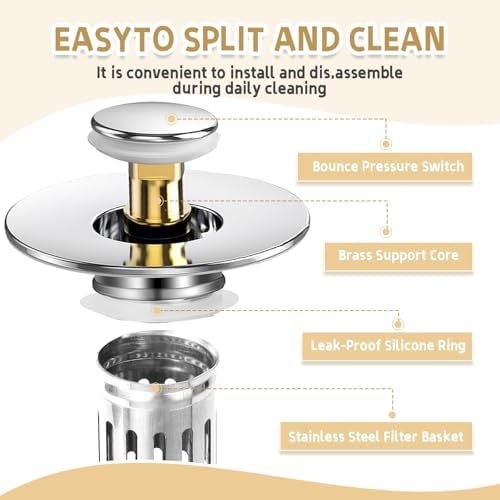 Universal Stainless Steel Sink Stopper with Hair Strainer