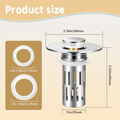 Universal Stainless Steel Sink Stopper with Hair Strainer