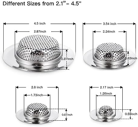 4 Pack Heavy Duty Stainless Steel Drain Strainers