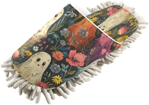 Zhirexin Halloween White Cute Spectre Cleaning Mop Slippers