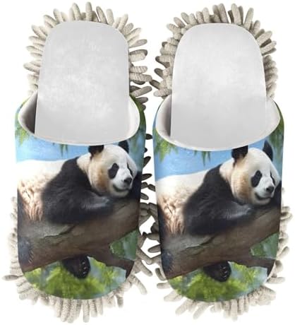 RunningBear White Panda Mop Slippers for Clean Office