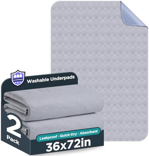 Brosive Reusable Bed Pads 36 x 72 2 Pack Grey