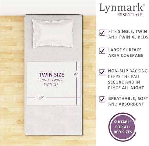 Lynmark Washable Bed Pads - Non-Slip Waterproof Incontinence Protector 2 Pack