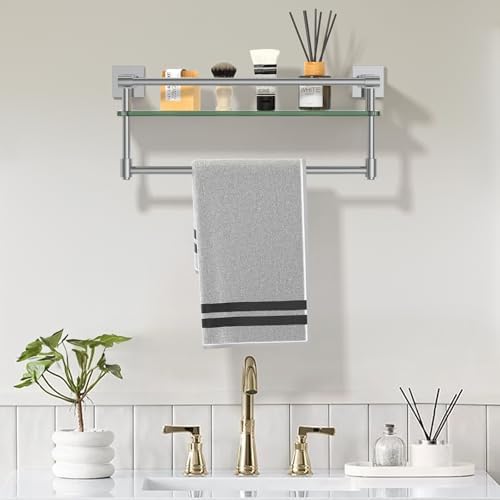 Tempered Glass Shelf with Chrome Towel Bar for Bathroom 1