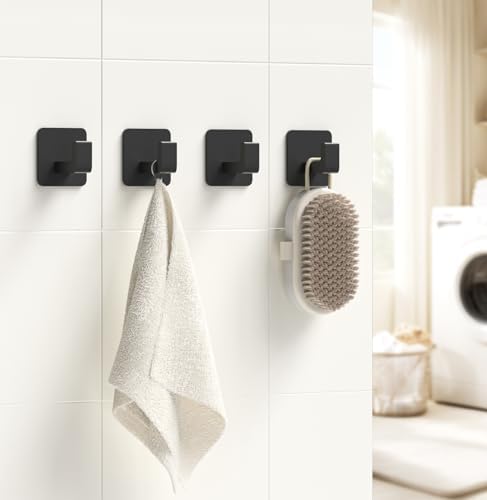 Square Self Adhesive Towel Hooks - 4 Pack Matte Black