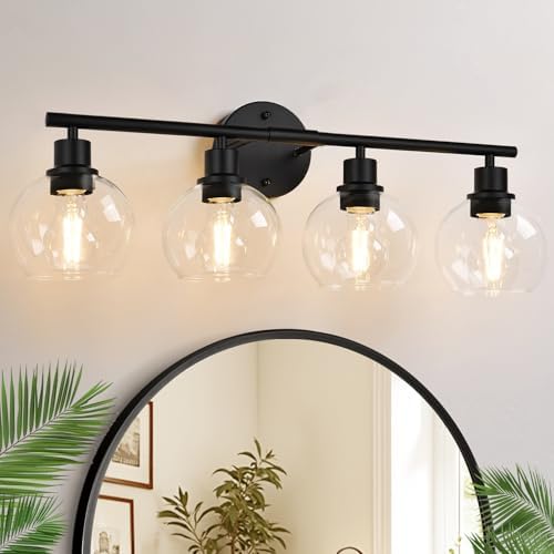 Indoi 4-Light Bathroom Vanity Light Fixture Black