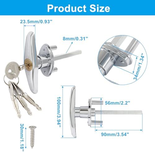 2 Pack Garage Door T-Handle Lock with 8 Keys Silver 1