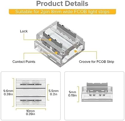 BTF-LIGHTING 50PCS 2pin 8mm Transparent FCOB COB Connector Kit