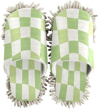 Zhirexin Green Checkered Mopping Slippers