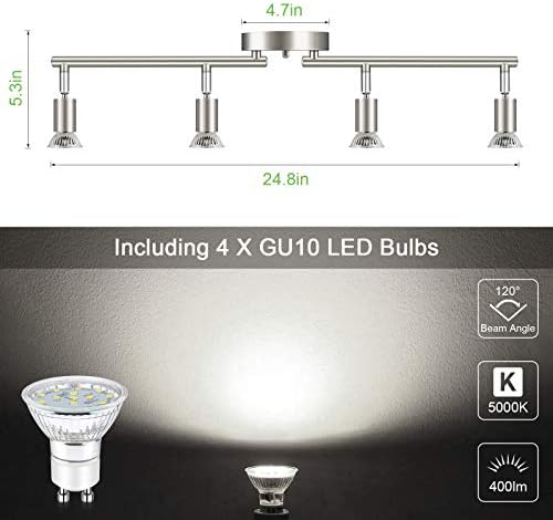 Unicozin LED 4 Light Track Kit Matt Nickel 4-Way Ceiling Spot Lights
